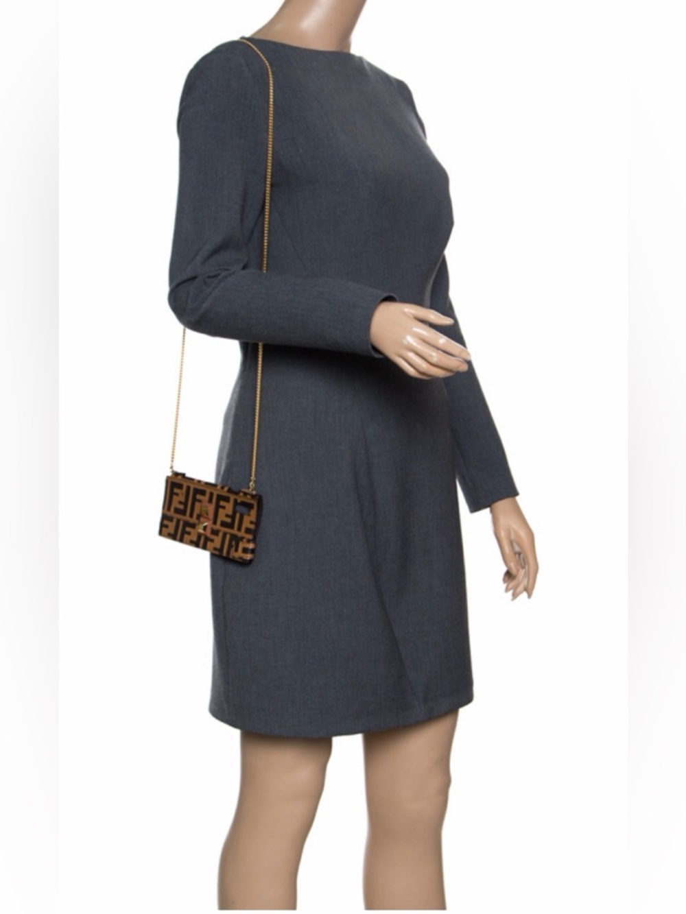 Fendi Brown Black Zucca Leather Bag  iPhone Case Bag Gold Strap X/XS & More - Picture 7 of 15